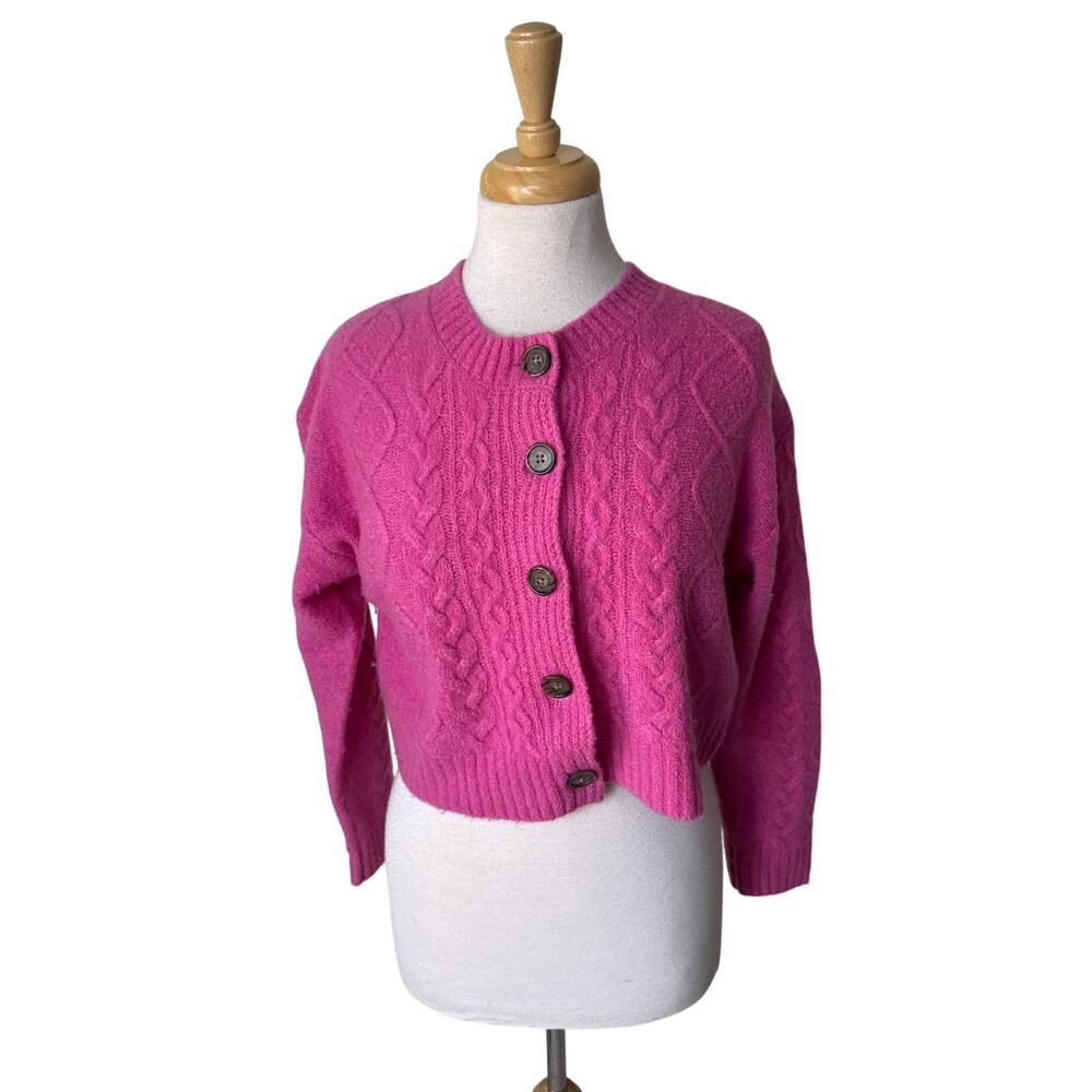 J. CREW Cashmere-blend bouclé cropped cardigan sweater Pink Size XS - Picture 2 of 8